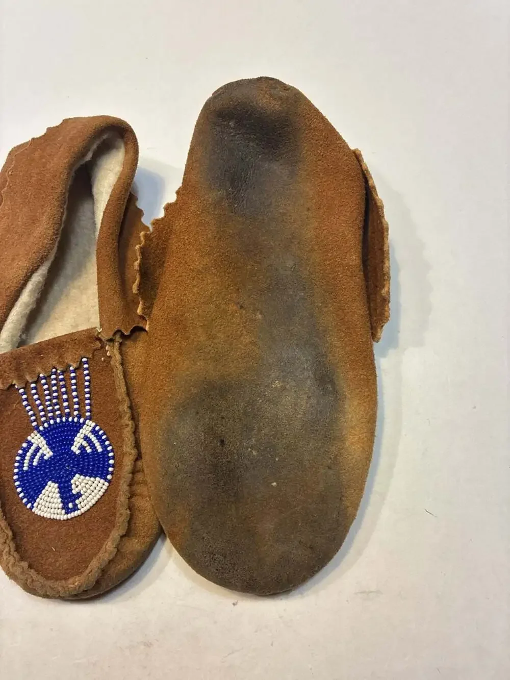 Vintage Hand-Beaded Suede Child's Moccasins